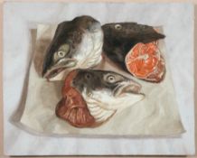 R. White [20/21st Century]- Fish heads, 1995:- oil on board 25 x 30cm.