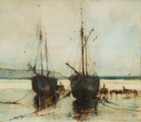 * Anthony Amos [1950-2010]- Trawlers, Low Tide,:- signed bottom right mixed media 40 x 47cm.