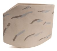 *Val Barry (1937-2018) a white stoneware 'rocking' vessel: of narrow slab built profile with