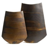 *Val Barry (1937-2018) two slab built stoneware vessels: each of narrow tapering form with arcing