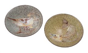 Chelsea Pottery two terracotta bowls from the 'Fossil Fish' series: of thinly potted footed form,