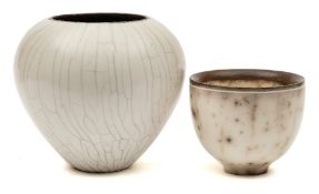 *John Nuttgens (Contemporary) two porcelain vases: the smaller of heavily potted footed form with