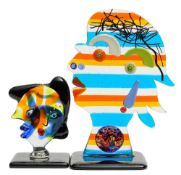 *Badioli (Murano) glass 'double head' sculpture and a larger similar example: of flattened and