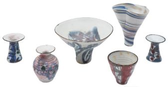 *Marianne de Trey (1913 - 2016) six porcelain vessels: comprising a footed dish,