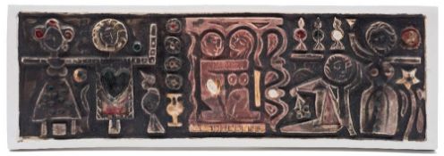 A Troika pottery 'Love Plaque': of typical moulded rectangular form embossed with figure,
