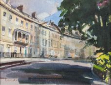 * Bob Rudd [b.1944]- Somerset Place, Bath,:- signed watercolour, 25 x 33cm.