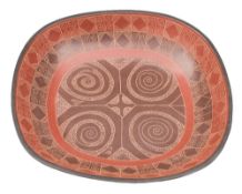 *Siddig El Nigoumi (1931 - 1996) a terracotta dish: of rounded square form,