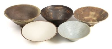 *Val Barry (1937-2018) five porcelain bowls: of thinly thrown footed conical form decorated