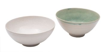 *Anya Coper (Contemporary) two stoneware bowls: of circular footed form, one under white glazes,