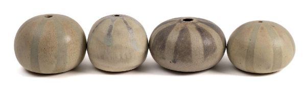 *Val Barry (1937-2018) four stoneware 'spheres': of thrown form with narrow circular aperture,