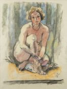 * Richard Teschner [1879-1948]- Crouching Nude,