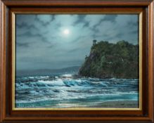 * Peter Cosslett [b.1927]- Evening Surf,:- a pair, both signed oils on canvas, each 30 x 39cm.