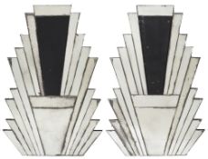 A pair of Art Deco style mirrors:, of geometric angular stepped design,