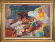 * Orlando Greenwood [1892-1989]- Glowing fireside interior;