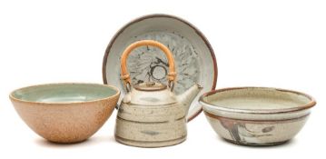 *David Leach (1911 - 2005) three stoneware bowls and a kettle: comprising a deep bowl,