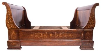 A 19th Century French rosewood and marquetry Lit en Bateau:,
