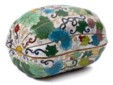 A Chinese cloisonne enamel box and cover in the form of a marrow: decorated with flowers,