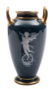 A small Minton pate-sur-pate two-handled vase by Alboin Birks: decorated with an allegorical