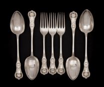 A set of four Victorian Scottish silver Queens pattern table spoons, maker J & W Mitchell, Glasgow,