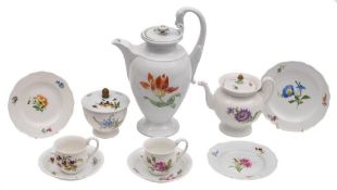 A Meissen 'Swan-neck Handle' matched tea and coffee service: the teapot with 'Snake Handle' and