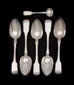 A set of five William IV provincial silver dessert spoons, maker William Woodman, Exeter,