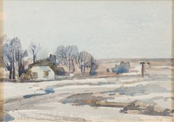 Samuel John Lamorna Birch [1869-1955]- Near Looe, Cornwall, cottage in a landscape,:- signed,