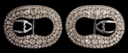 A pair of 19th century paste-set buckles: each approximately 62mm long x 45mm wide, both un-marked,