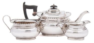 A George V three piece silver tea service, maker Viners Ltd, Sheffield,