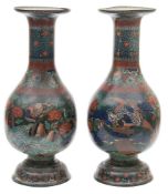 A pair of late 19th century Japanese cloisonne vases: of baluster form with flared rim,