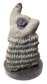 Colleen Madamombe (1964-2009) A carved stone figure - Goodbye to Friends: on a circular marble base,