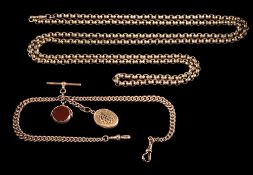 A 19th century gold guard chain: of faceted circular linking,158cm long,