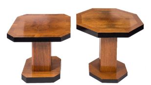 An Art Deco walnut veneer and ebonised octagonal occasional table:,