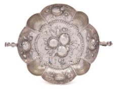A German silver brandy bowl: of lobed circular form,