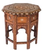 An Anglo Indian hardwood and inlaid octagonal occasional table:,