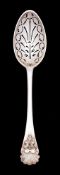 A mid 19th century Dutch silver Hanoverian and shell pattern straining spoon, maker HA: crested,
