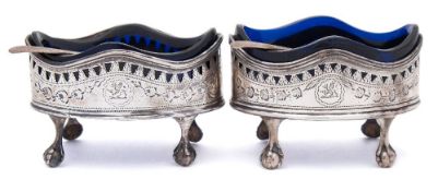 A pair of matched George III silver salts, maker Thomas Johnson, London, 1808 and maker's mark worn,