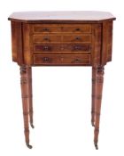 A Regency mahogany and inlaid octagonal work table:, bordered with boxwood lines,