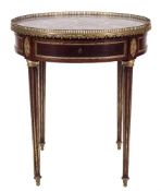 A French Empire mahogany and gilt metal mounted circular centre table:,
