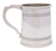 A George V silver mug, maker Elkington & Co, Birmingham, 1912: inscribed, of plain cylindrical form,