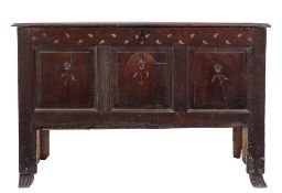 An 18th Century oak and inlaid rectangular coffer:,