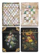 Two Victorian papier mache card cases and two inlaid m.o.p.