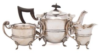 An Edward VII silver three-piece tea service, maker William Aitken, Birmingham,