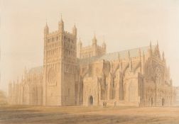 John Chessell Buckler [1793-1894]- Exeter Cathedral,:- watercolour 45 x64cm.