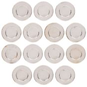 A set of fourteen 20th century German sterling silver dinner plates, maker Jakob Grimminger,