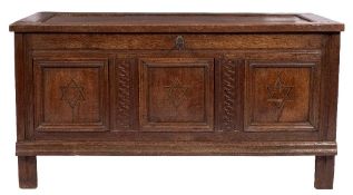 An early 18th Century oak and inlaid rectangular coffer:,
