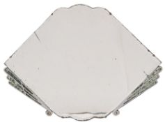 Two Art Deco wall mirrors:, one of lozenge shape with a bevelled plate and scrolling metal mounts,