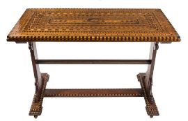 A 19th century mahogany and parquetry inlaid rectangular side table:,