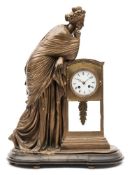 A mid-Victorian French brass mantel clock: the eight-day duration movement striking the hours and