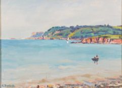 * Guillermo Bestard-Canaves [1881-1969]- Coastal scene, figures in a boat in the foreground,
