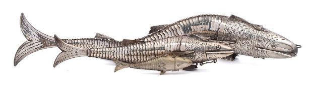 A large Continental silver articulated fish,